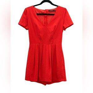 Ark & Co. Womens Red Short Sleeve V-Neck Romper With Back Cutout Size S